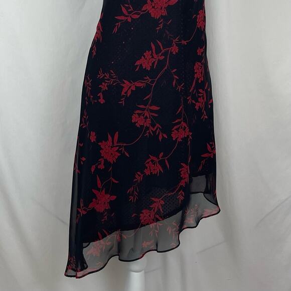 Jessica Howard Sheer Black Red Sequin Party Asymmetrical Midi Dress NWOT Size 4P - Picture 4 of 13